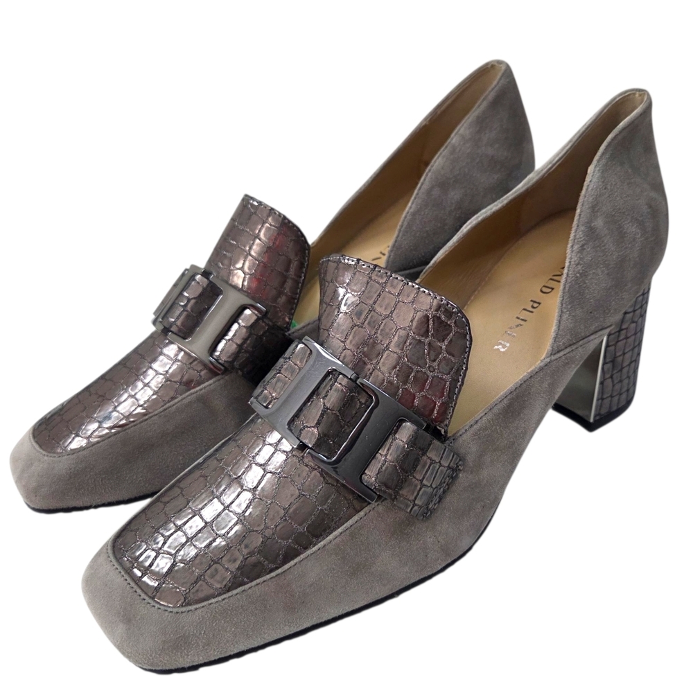 Donald Pliner Caresse Suede Leather Dress Loafers Womens 10 Gray Pumps Heels
